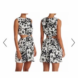 Faithfull the Brand Black and White Floral Cutout Mini Dress